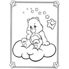 Care Bear sitting grumpily on a cloud coloring page