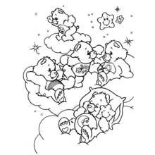 Care Bears playing among the clouds coloring page