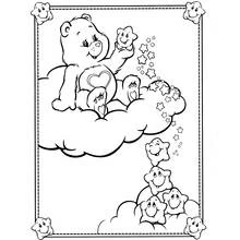Care Bear sitting on a cloud with smiling stars coloring page