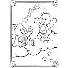 Care Bears playing on a cloud with smiling stars coloring page