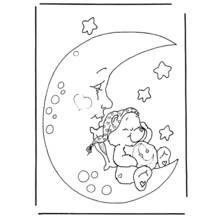 Care Bear sleeping on a crescent moon coloring page