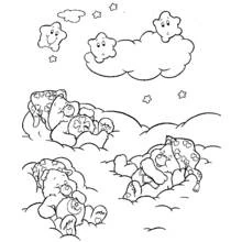 Care Bears sleeping on fluffy clouds coloring page