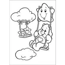 Care Bears on cloud swings coloring page