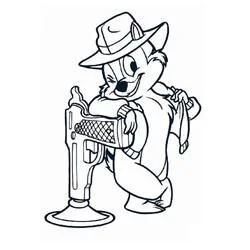 Chip and Dale cowboy with gun coloring page