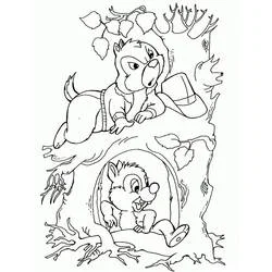 Chip and Dale exploring a tree hollow coloring page