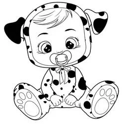 Dotty sitting with dalmatian costume coloring page