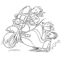 Geronimo Stilton riding a motorcycle with sidecar coloring page