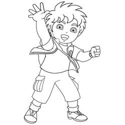 Diego waving with tousled hair and wristwatch coloring page