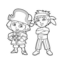 Diego and Dora dressed as pirate and native explorer coloring page