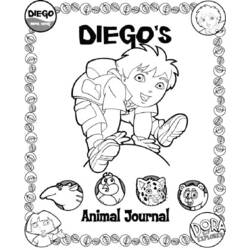 Diego crouching with his animal journal cover coloring page