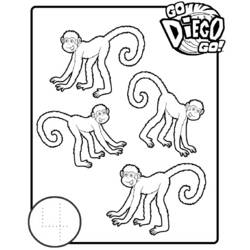 Go Diego Go! four little monkeys with curly tails coloring page