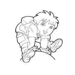 Diego crouching with backpack coloring page