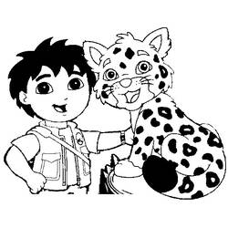 Diego with a spotted jaguar friend coloring page
