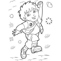 Diego running joyfully outdoors coloring page