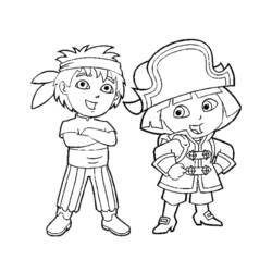 Diego and Dora dressed as pirates coloring page