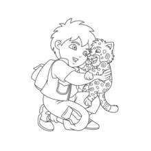Diego hugging a jaguar cub coloring page