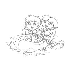 Diego and Dora rafting on the river coloring page