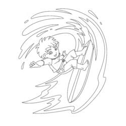 Diego surfing a big wave coloring page