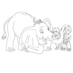 Diego with elephant and friend playing drum coloring page