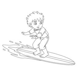Diego surfing on a wave coloring page