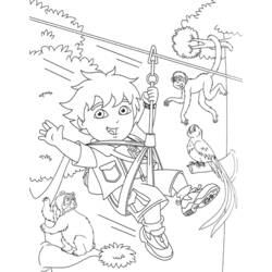 Diego zip-lining through the jungle coloring page