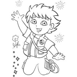 Diego jumping joyfully in rescue vest coloring page