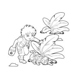 Diego watching baby jaguars hide behind leaves coloring page