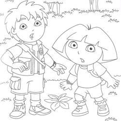 Diego and Dora in the forest coloring page