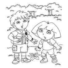 Diego and Dora exploring the jungle coloring page