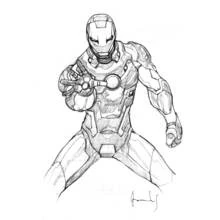 Iron Man in wide combat stance with crosshatched armor coloring page