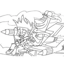 Johnny Test and Dukey flying a rocket vehicle coloring page