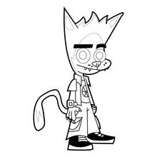 Johnny Test as a cat-like superhero character coloring page