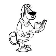 Dukey reading a book with a cup of coffee coloring page