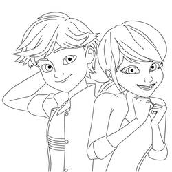 Adrien Agreste and Marinette smiling together coloring page