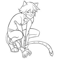 Cat Noir crouching with tail coloring page