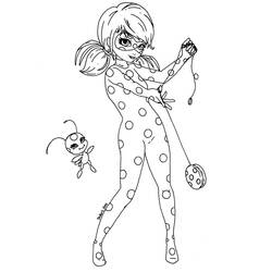 Ladybug swinging her yo-yo with Tikki coloring page