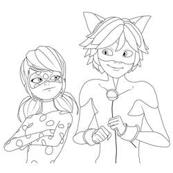 Ladybug and Cat Noir standing together coloring page