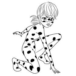 Ladybug crouching in her spotted costume coloring page