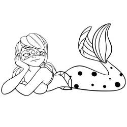 Ladybug as a mermaid lying down coloring page