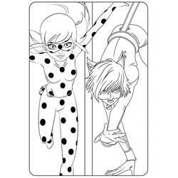 Ladybug and Cat Noir side by side coloring page