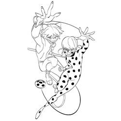 Ladybug and Cat Noir jumping into action coloring page