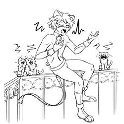 Cat Noir singing on a balcony rail coloring page