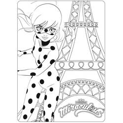 Ladybug posing near the Eiffel Tower coloring page