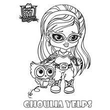 Ghoulia Yelps as a baby with her pet owl coloring page