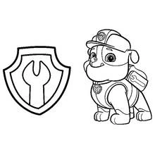 Rubble from Paw Patrol with his badge coloring page