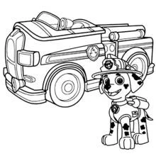 Marshall standing by his fire truck coloring page