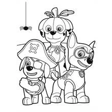 Paw Patrol pups in Halloween costumes coloring page
