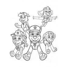 Paw Patrol pups gathered together coloring page