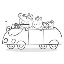Peppa Pig family riding in the car coloring page