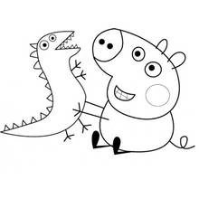 Peppa Pig with her dinosaur toy coloring page